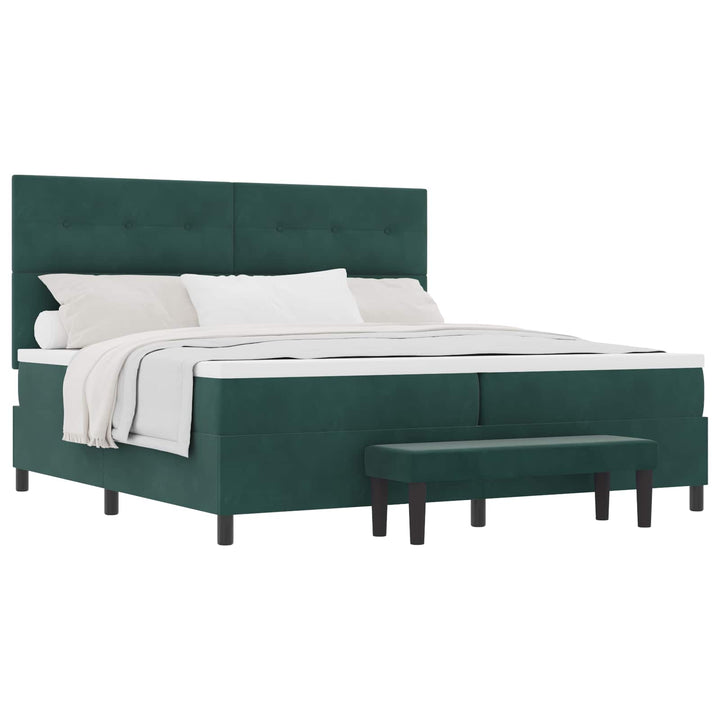 Box spring seng med madras Mørkegrøn 200 x 200 cm Fløjl