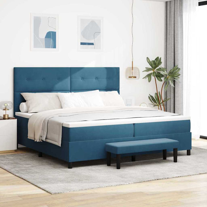 Box spring seng med madras Mørkeblå 200 x 200 cm Fløjl
