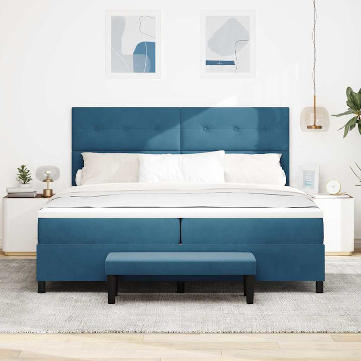 Box spring seng med madras Mørkeblå 200 x 200 cm Fløjl
