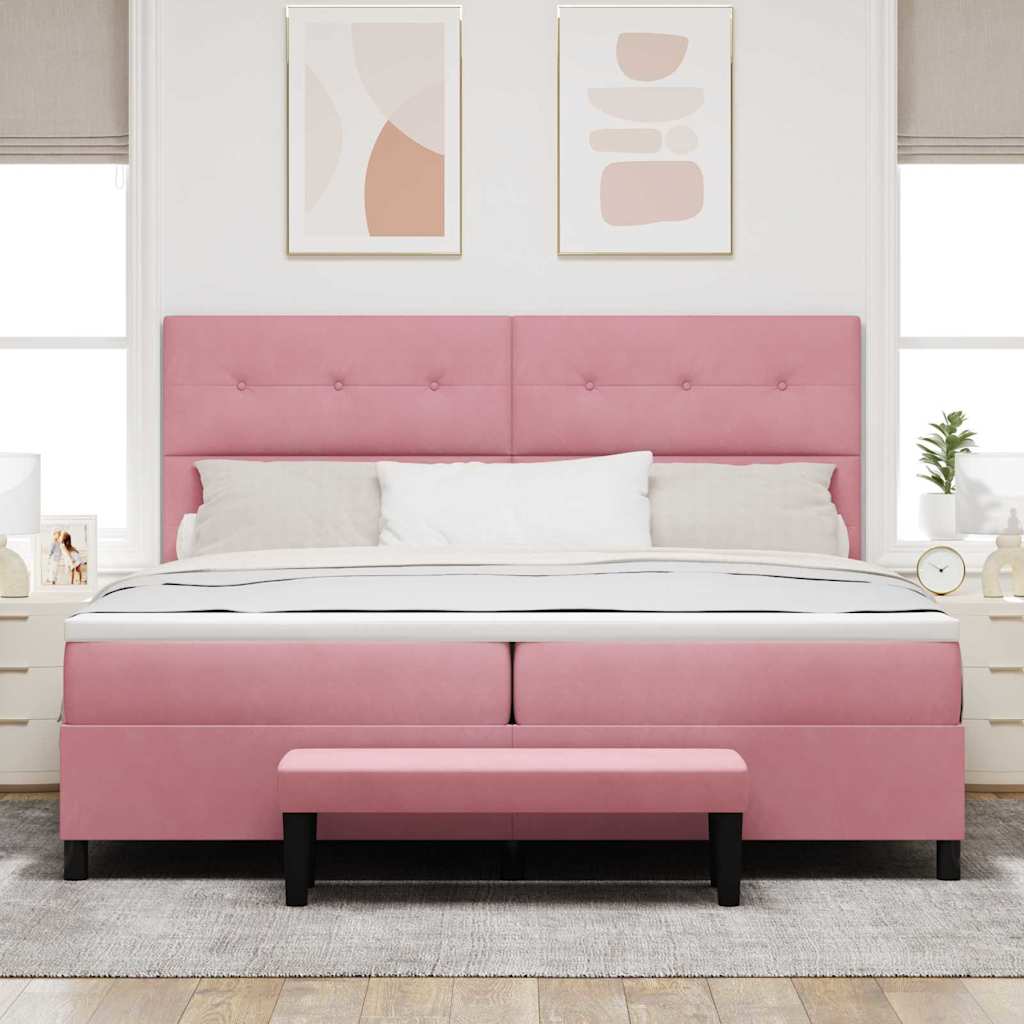 Box spring seng med madras Lyserød 200 x 200 cm Fløjl