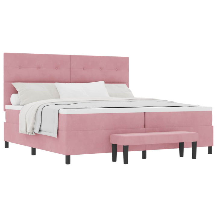 Box spring seng med madras Lyserød 200 x 200 cm Fløjl