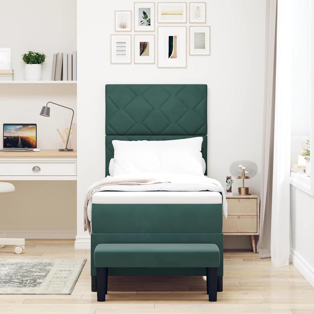 Box spring seng med hovedgærde Mørkegrøn 200 x 80 cm Fløjl