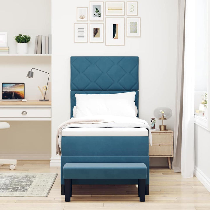 Box spring seng med hovedgærde Mørkeblå 200 x 80 cm Fløjl
