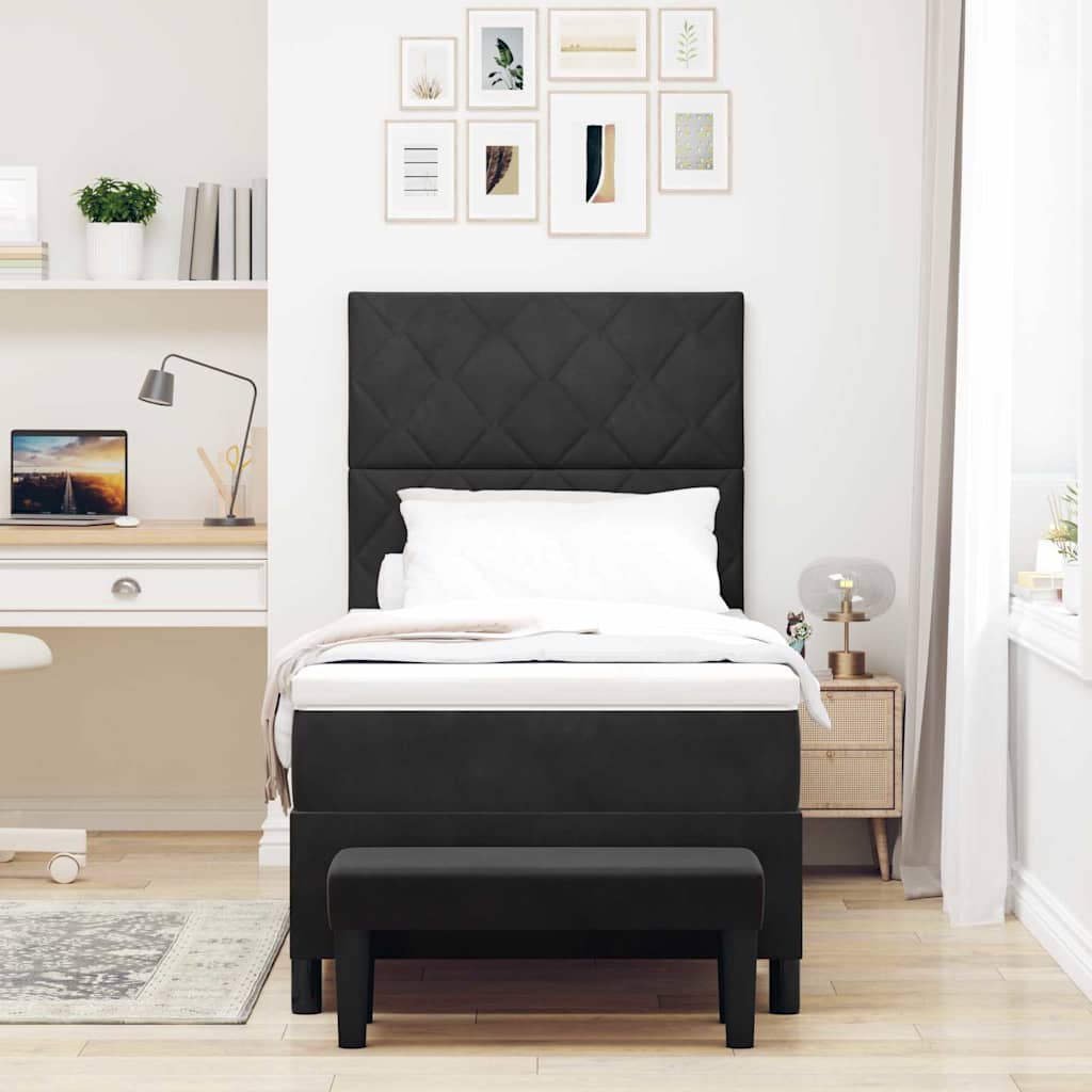 Box spring seng med hovedgærde Sort 190 x 90 cm Fløjl