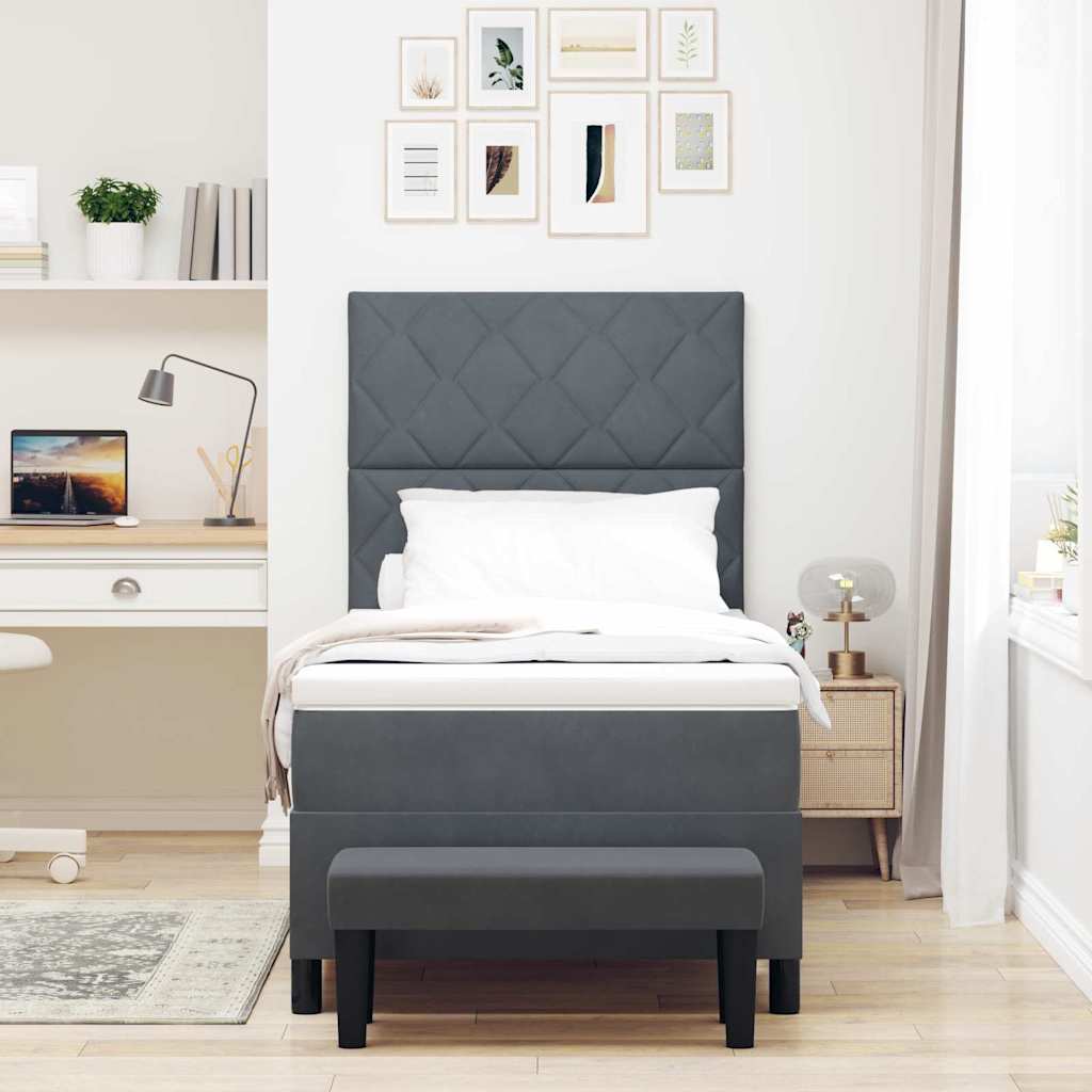 Box spring seng med hovedgærde Mørkegrå 200 x 90 cm Fløjl