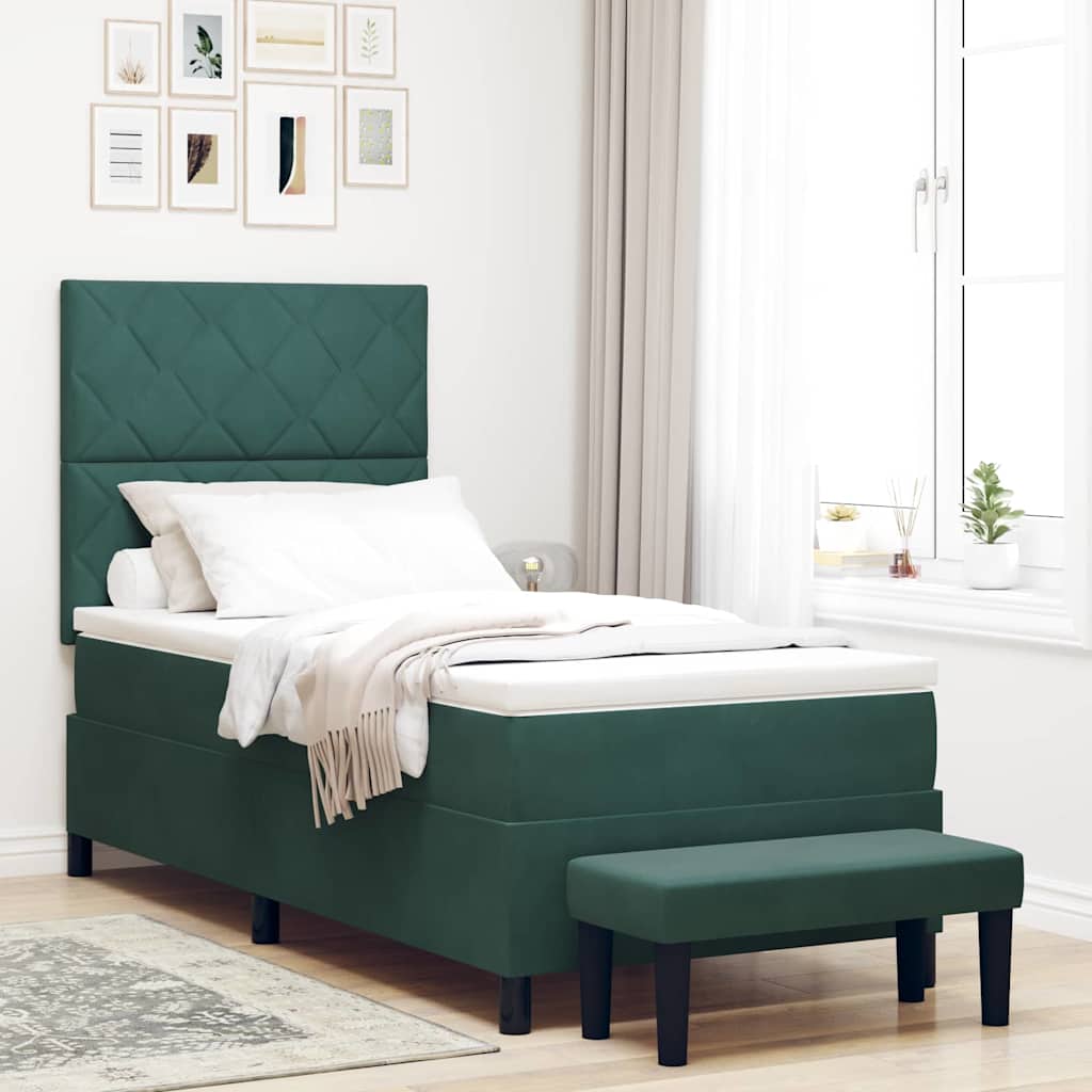 Box spring seng med hovedgærde Mørkegrøn 200 x 90 cm Fløjl