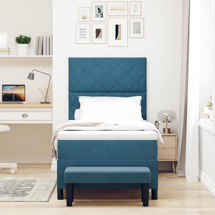 Box spring seng med hovedgærde Mørkeblå 200 x 90 cm Fløjl