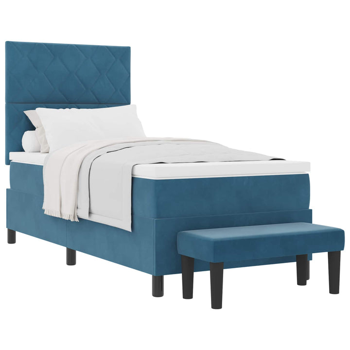 Box spring seng med hovedgærde Mørkeblå 200 x 90 cm Fløjl