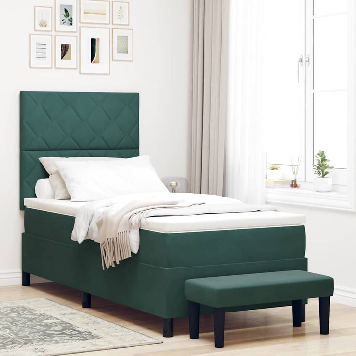 Box spring seng med hovedgærde Mørkegrøn 200 x 100 cm Fløjl
