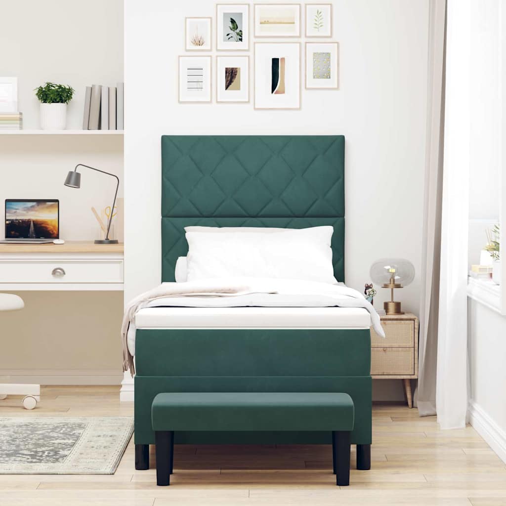 Box spring seng med hovedgærde Mørkegrøn 200 x 100 cm Fløjl
