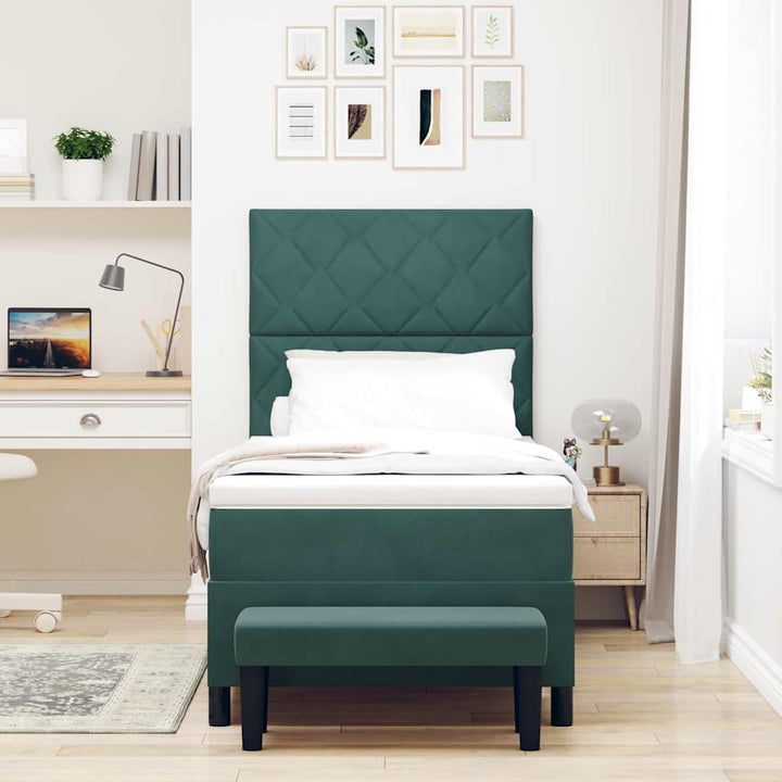 Box spring seng med hovedgærde Mørkegrøn 200 x 100 cm Fløjl