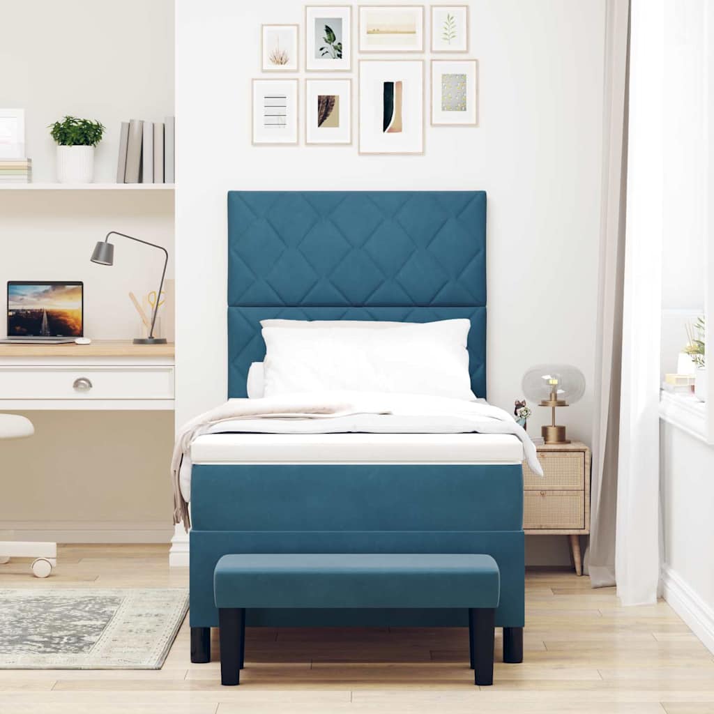 Box spring seng med hovedgærde Mørkeblå 200 x 100 cm Fløjl