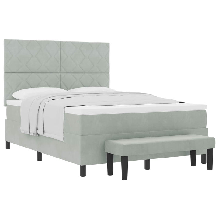 Box spring seng med hovedgærde Lysegrå 190 x 140 cm Fløjl