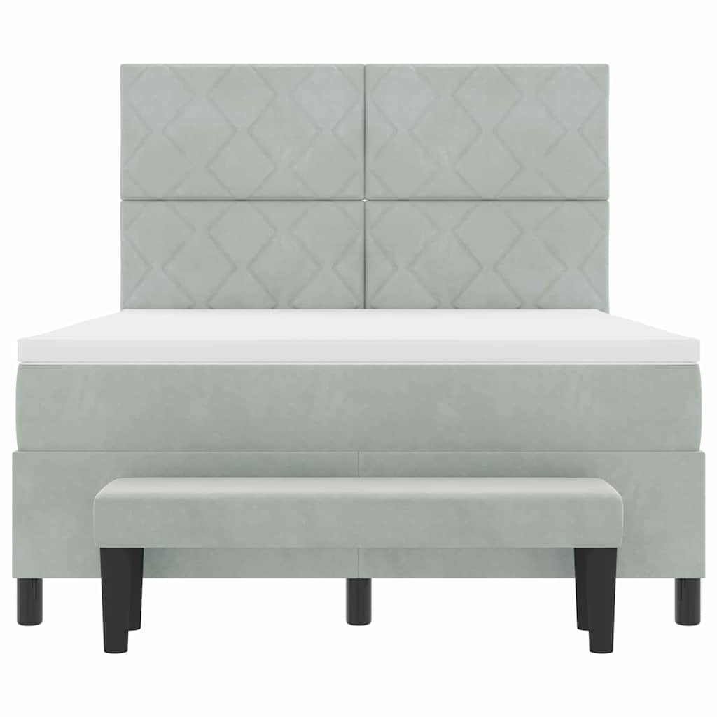 Box spring seng med hovedgærde Lysegrå 190 x 140 cm Fløjl