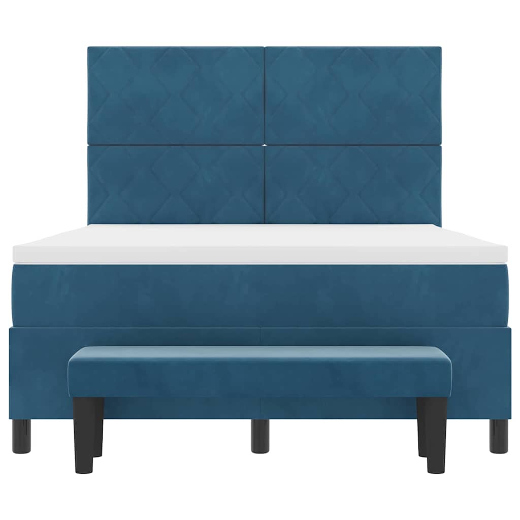 Box spring seng med hovedgærde Mørkeblå 190 x 140 cm Fløjl