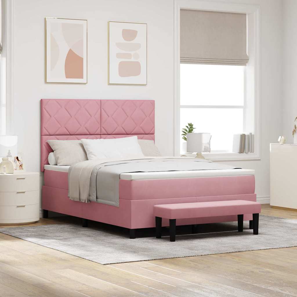 Box spring seng med hovedgærde Lyserød 190 x 140 cm Fløjl