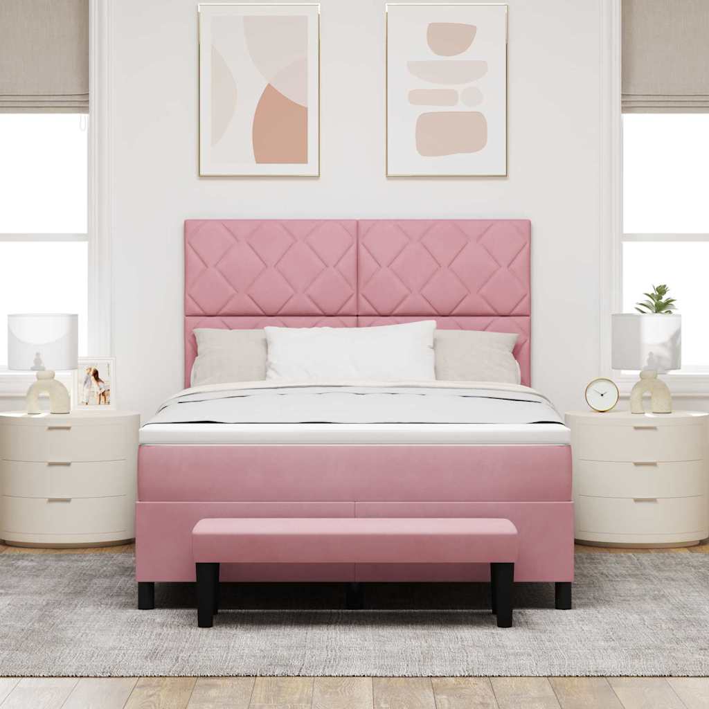 Box spring seng med hovedgærde Lyserød 190 x 140 cm Fløjl