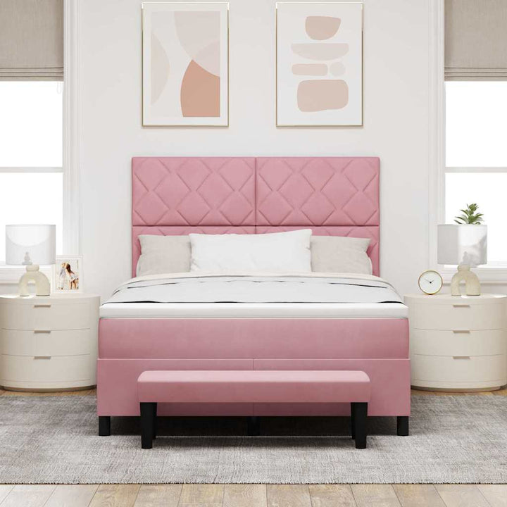 Box spring seng med hovedgærde Lyserød 190 x 140 cm Fløjl