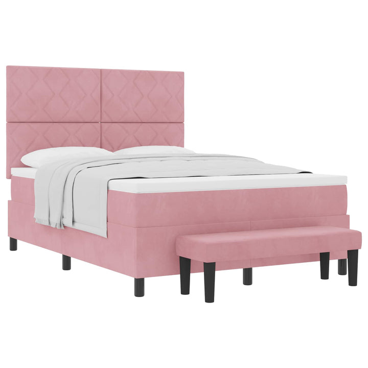 Box spring seng med hovedgærde Lyserød 190 x 140 cm Fløjl