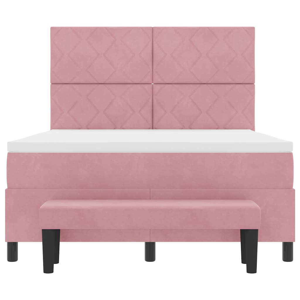 Box spring seng med hovedgærde Lyserød 190 x 140 cm Fløjl