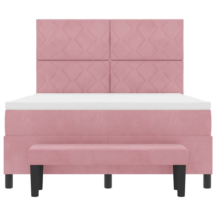 Box spring seng med hovedgærde Lyserød 190 x 140 cm Fløjl