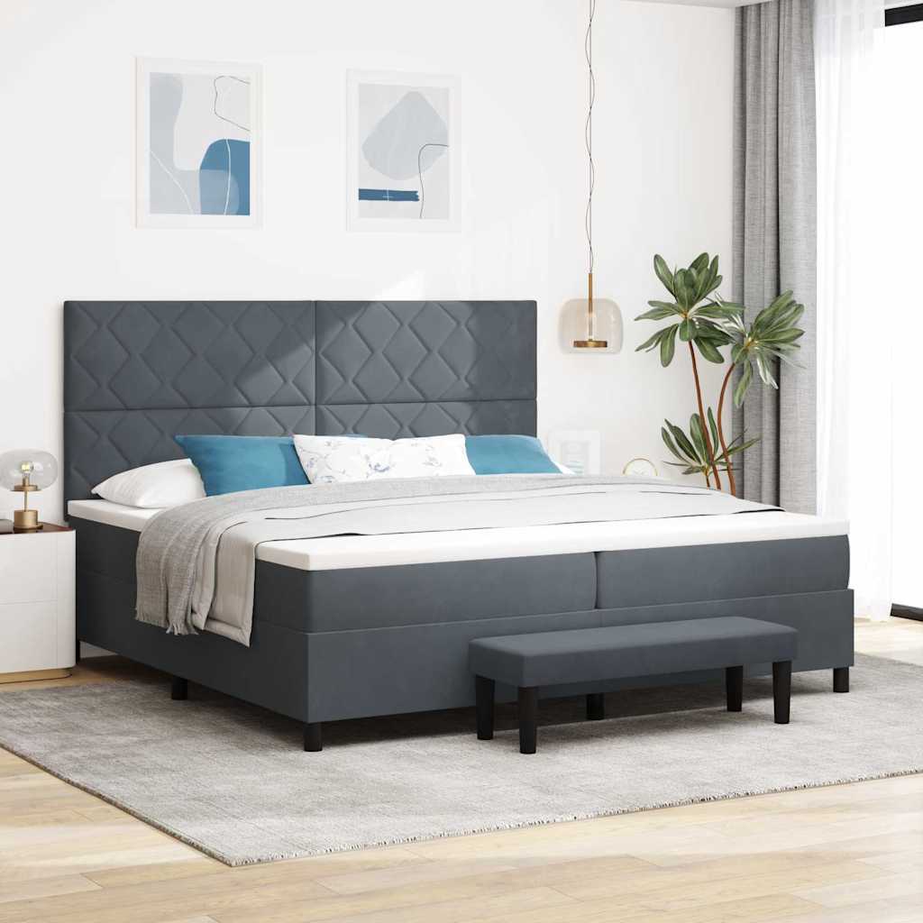 Box spring seng med hovedgærde Mørkegrå 200 x 200 cm Fløjl