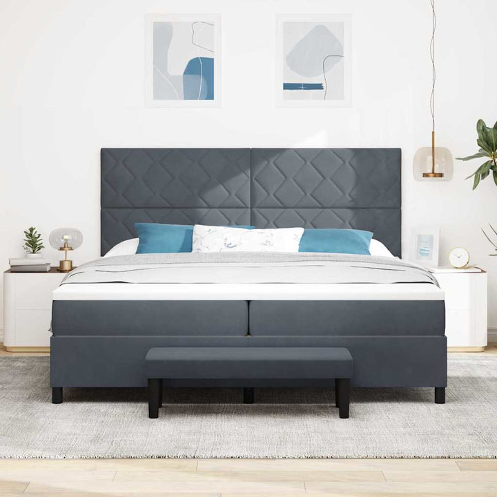 Box spring seng med hovedgærde Mørkegrå 200 x 200 cm Fløjl
