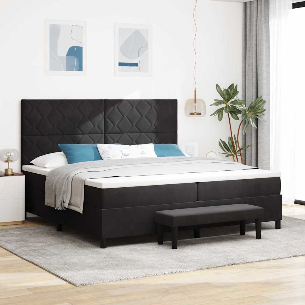 Box spring seng med hovedgærde Sort 200 x 200 cm Fløjl