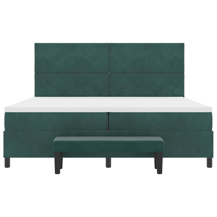 Box spring seng med hovedgærde Mørkegrøn 200 x 200 cm Fløjl