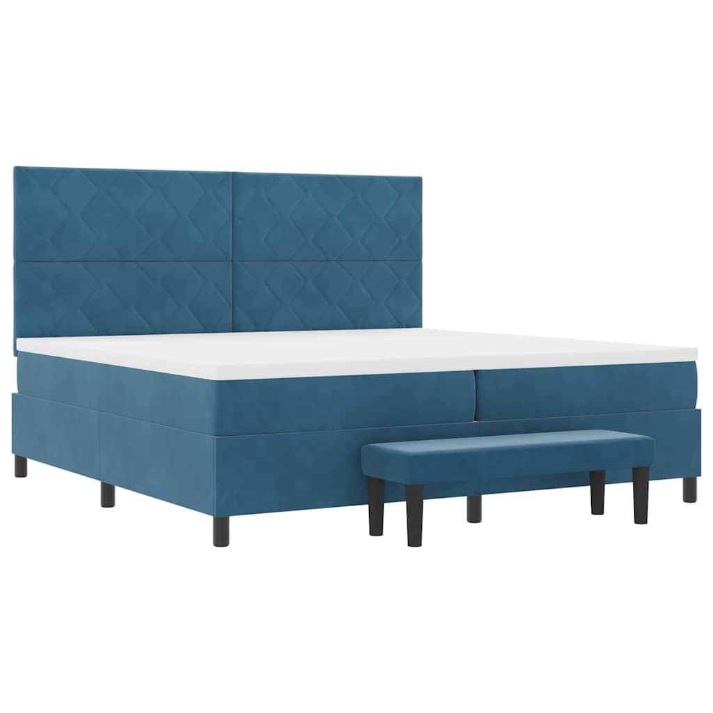 Box spring seng med madras Mørkeblå 200 x 200 cm Fløjl