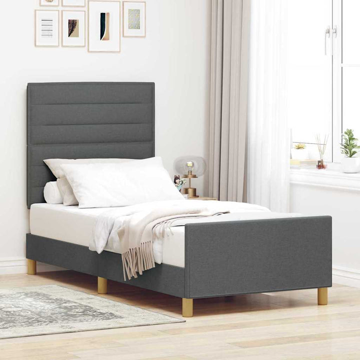 Sengestel med hovedgærde Mørkegrå 90 x 190 cm Stof