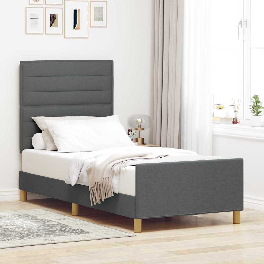 Sengestel med hovedgærde Mørkegrå 90 x 200 cm Stof