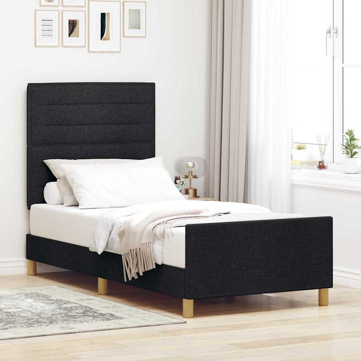 Sengestel med hovedgærde Sort 90 x 200 cm Stof