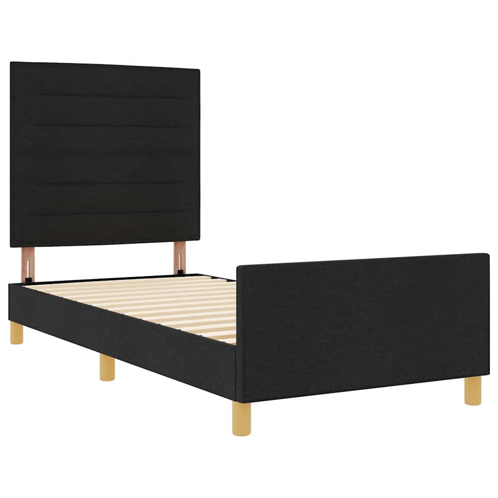 Sengestel med hovedgærde Sort 90 x 200 cm Stof