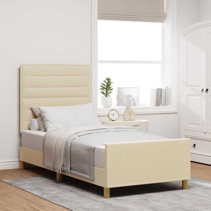 Sengestel med hovedgærde Creme 90 x 200 cm Stof