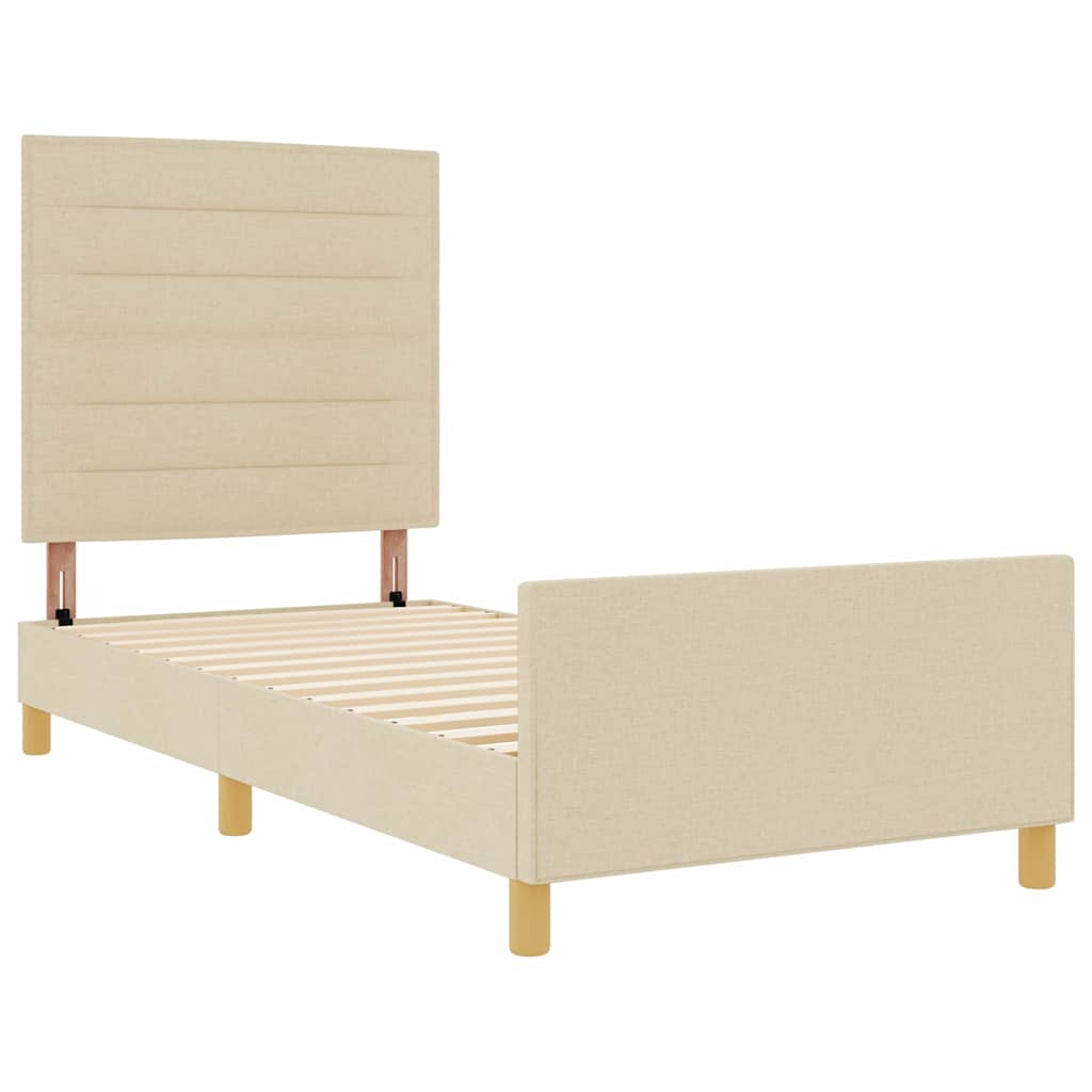 Sengestel med hovedgærde Creme 90 x 200 cm Stof
