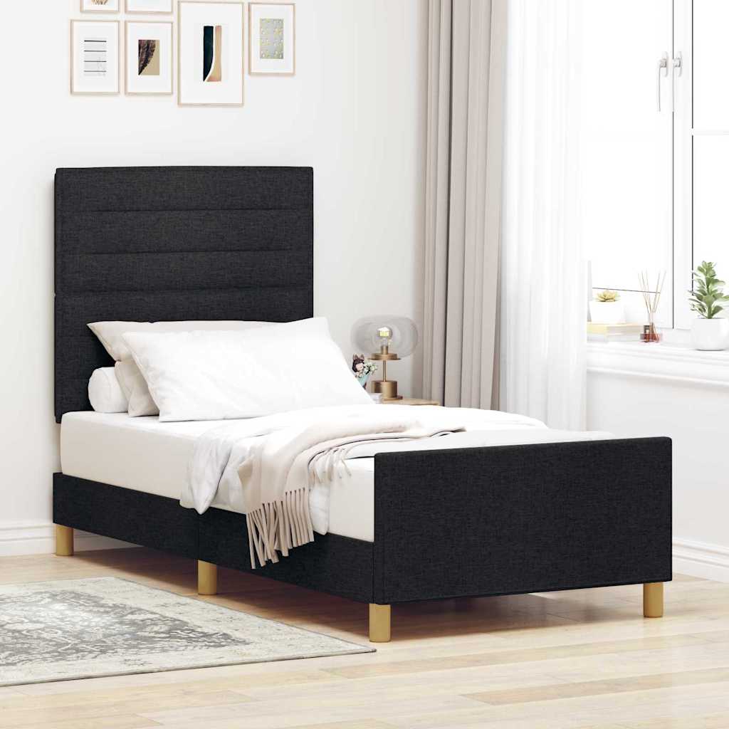 Sengestel med hovedgærde Sort 100 x 200 cm Stof