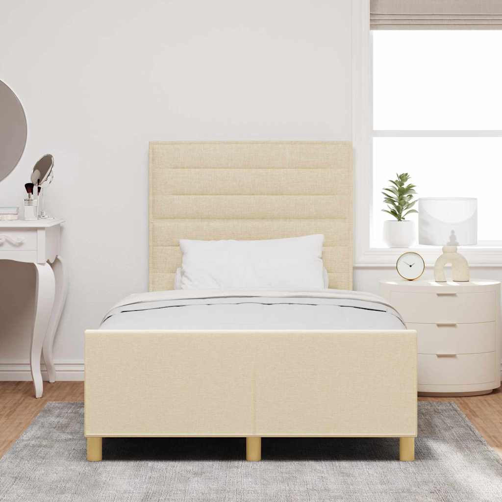 Sengestel med hovedgærde Creme 120 x 190 cm Stof