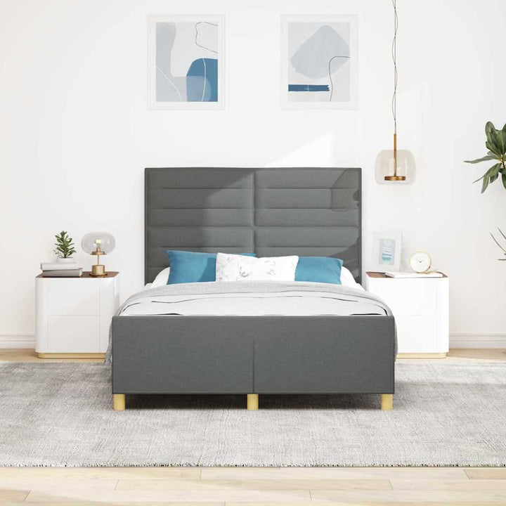 Sengestel med hovedgærde Mørkegrå 140 x 190 cm Stof