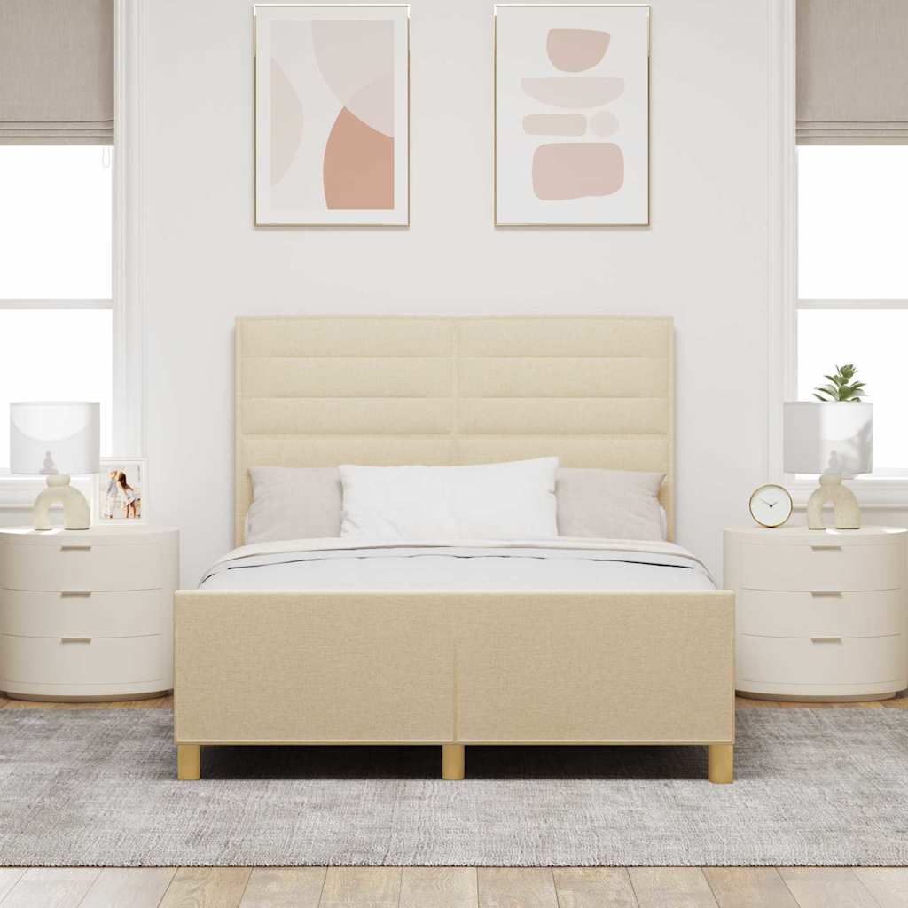 Sengestel med hovedgærde Creme 160 x 200 cm Stof