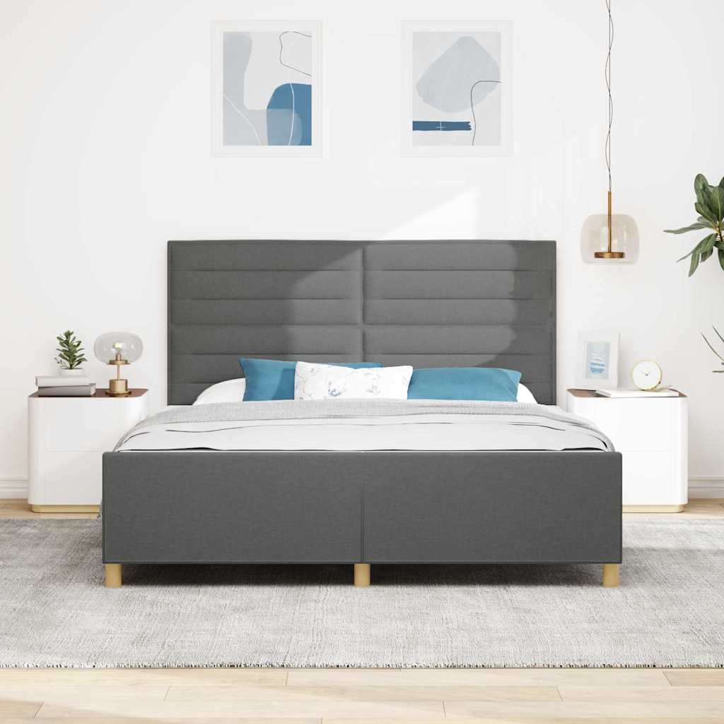 Sengestel med hovedgærde Mørkegrå 180 x 200 cm Stof