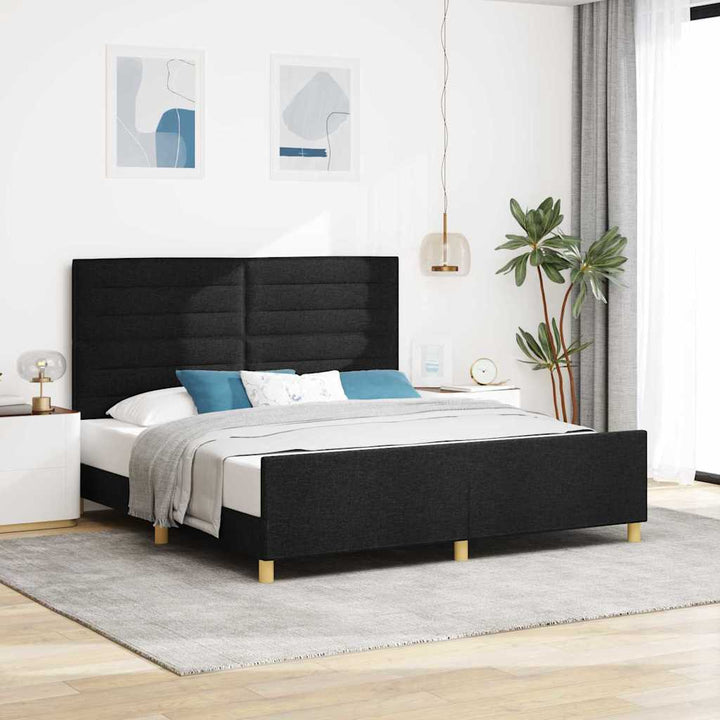 Sengestel med hovedgærde Sort 180 x 200 cm Stof