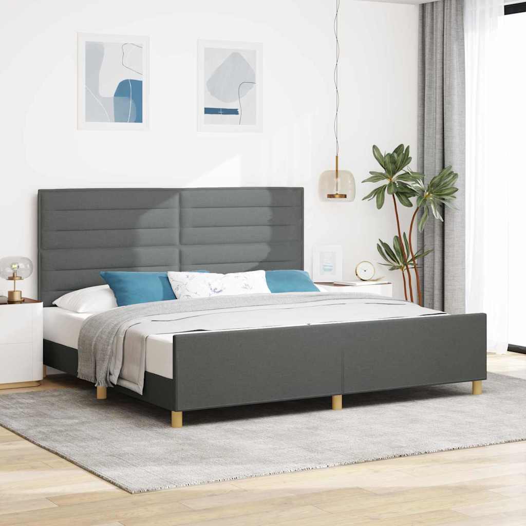 Sengestel med hovedgærde Mørkegrå 200 x 200 cm Stof