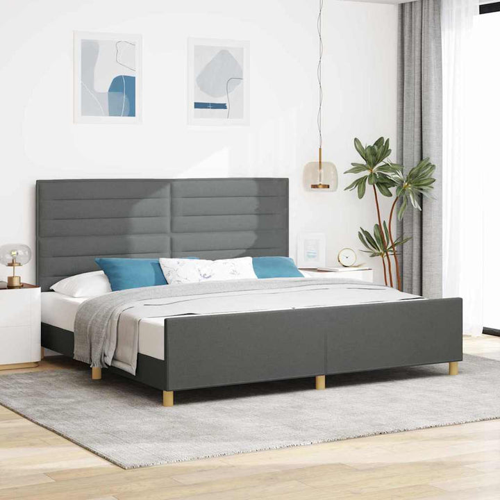 Sengestel med hovedgærde Mørkegrå 200 x 200 cm Stof