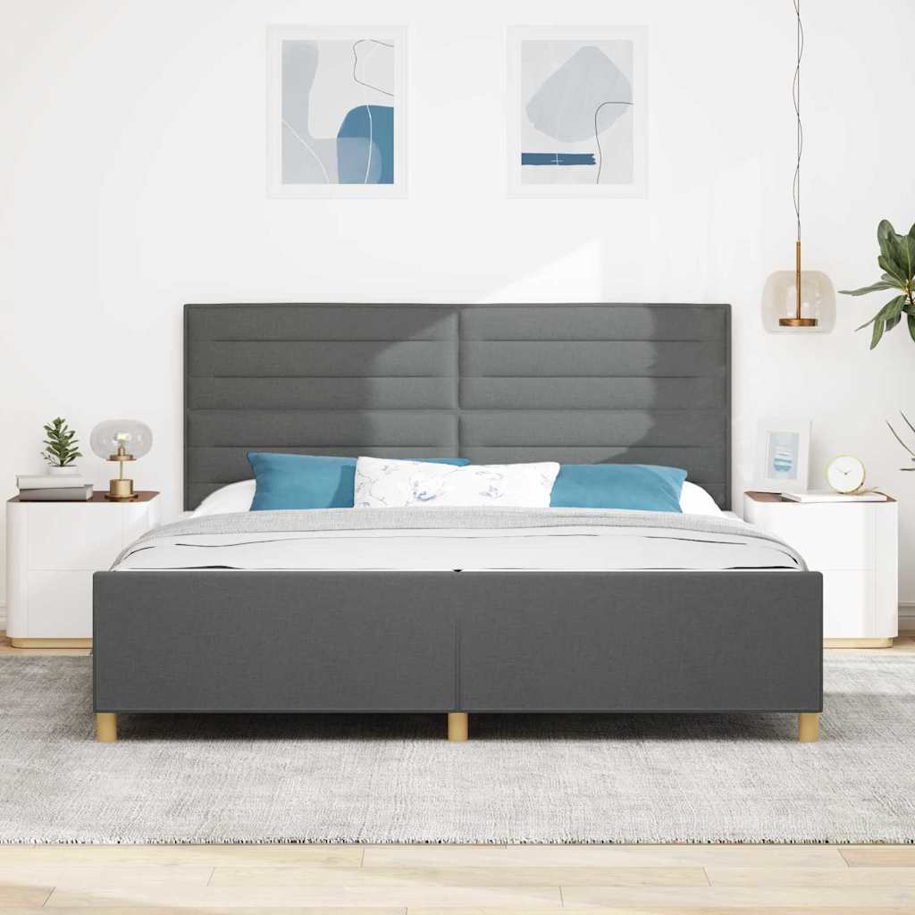 Sengestel med hovedgærde Mørkegrå 200 x 200 cm Stof