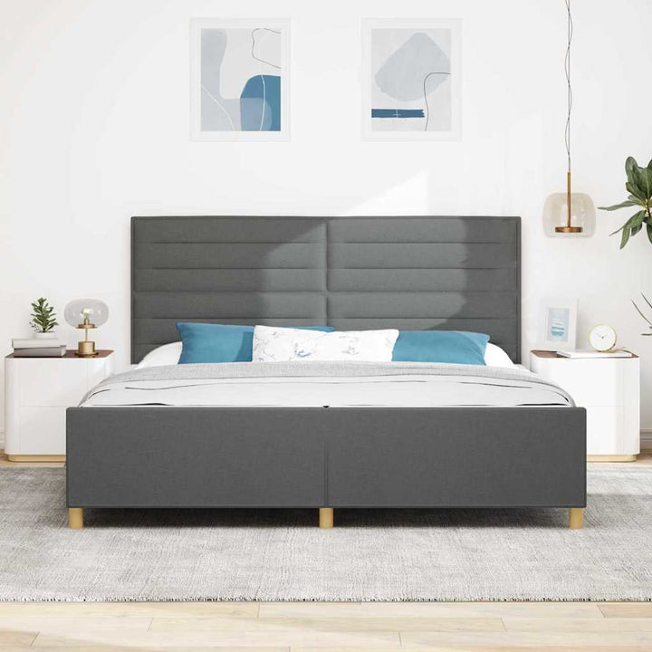 Sengestel med hovedgærde Mørkegrå 200 x 200 cm Stof