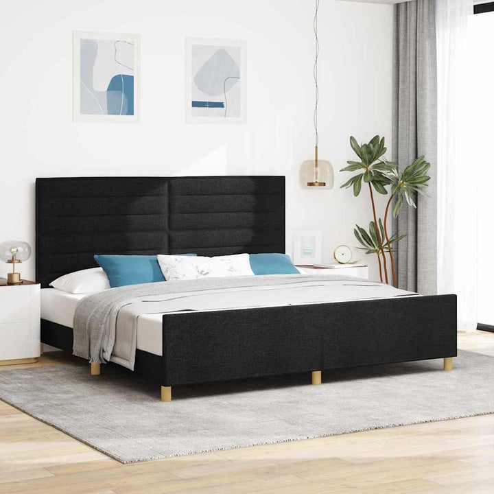 Sengestel med hovedgærde Sort 200 x 200 cm Stof
