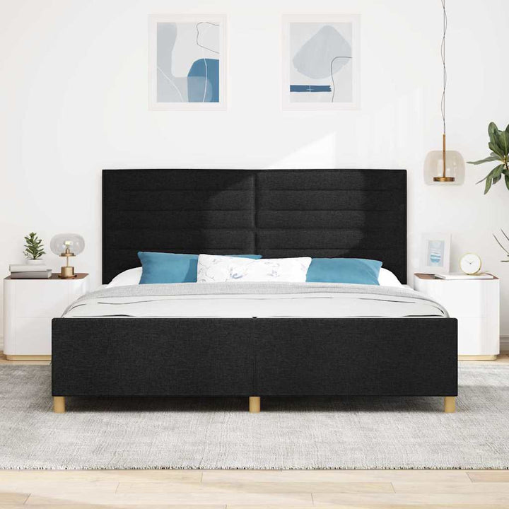 Sengestel med hovedgærde Sort 200 x 200 cm Stof