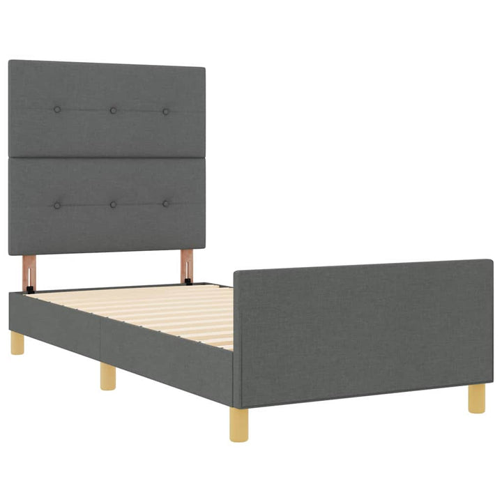 Sengestel med hovedgærde Mørkegrå 90 x 190 cm Stof