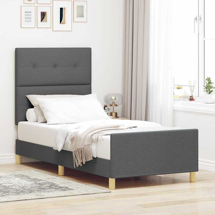 Sengestel med hovedgærde Mørkegrå 100 x 200 cm Stof